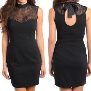 Black Mini Dress Sweetheart Open Keyhole Bow Back Lace Sleeveless XS Whimsigoth